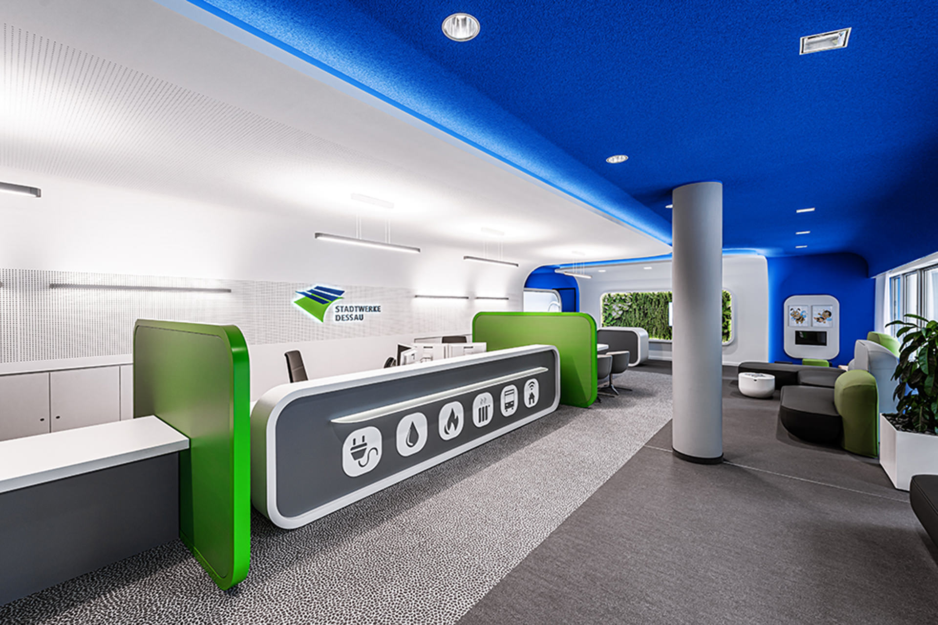 Modernes Officekonzept – Planung und Gestaltung Kundencenter – Stadtwerke Dessau