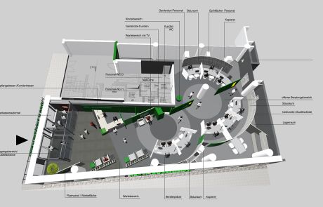 Visualisierung Innenraumplanung Großraumbüro und Office Design