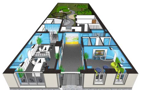 Visualisierung der Innenraumplanung für das Großraumbüro