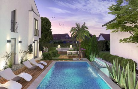 Planung Außenanlage mit Terrasse, Pool und Gartengestaltung Wohnhaus