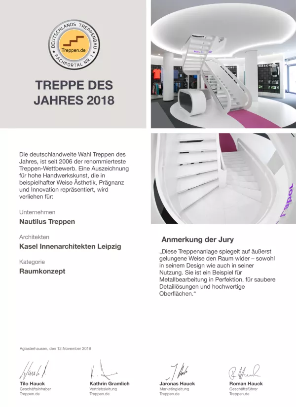 Auszeichnung Treppe des Jahres 2018 gemeinsam mit Firma Nautilus Treppen