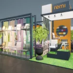 REMI Messestand mit moderner Möbelpräsentation und umweltfreundlichem Designkonzept